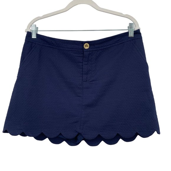 Lilly Pulitzer Dresses & Skirts - Lilly Pulitzer SZ 8 Colette Skort Solid Navy Blue Textured Scalloped Mini Skirt